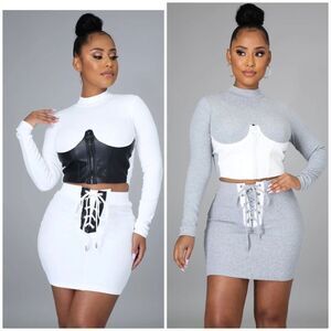 Sexy Part Leather Zippered Mini Skirt Set